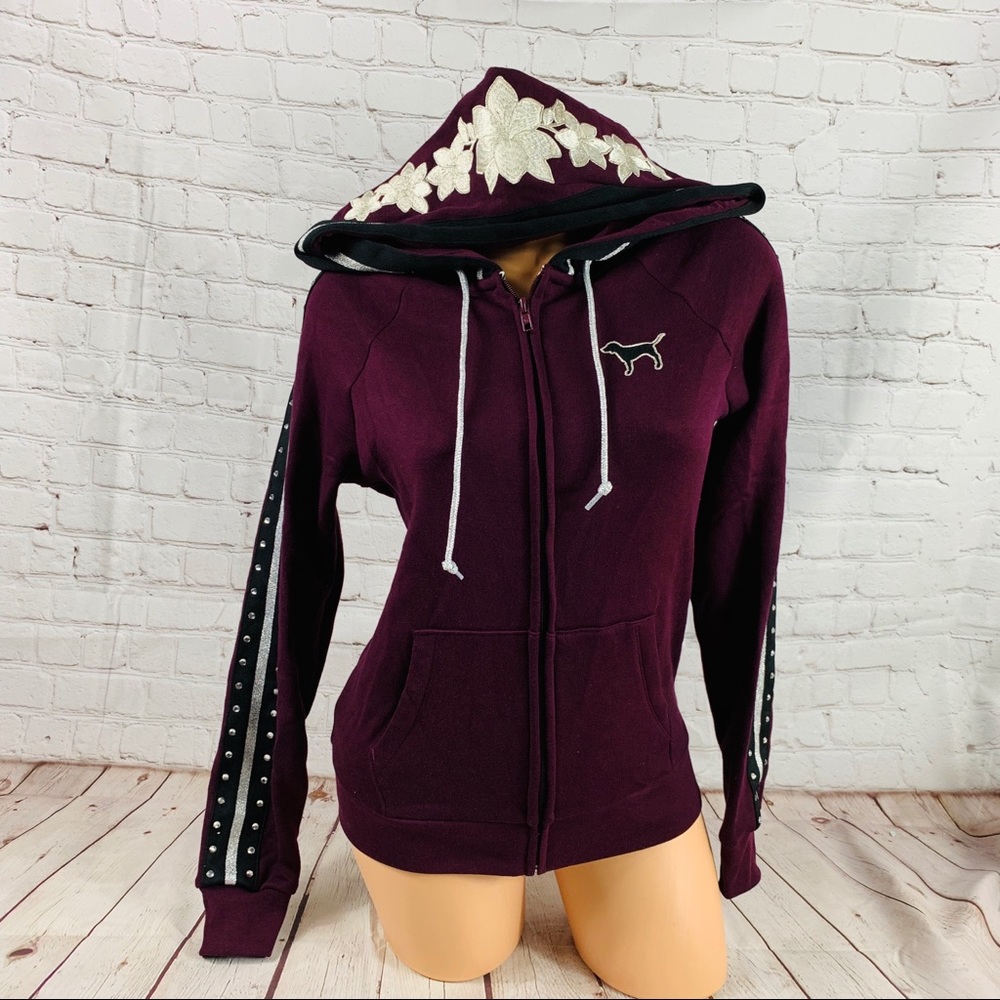 VS PINK Rhinestone BLING Zip Hoodie Sweatshirt - Picture 2 of 8